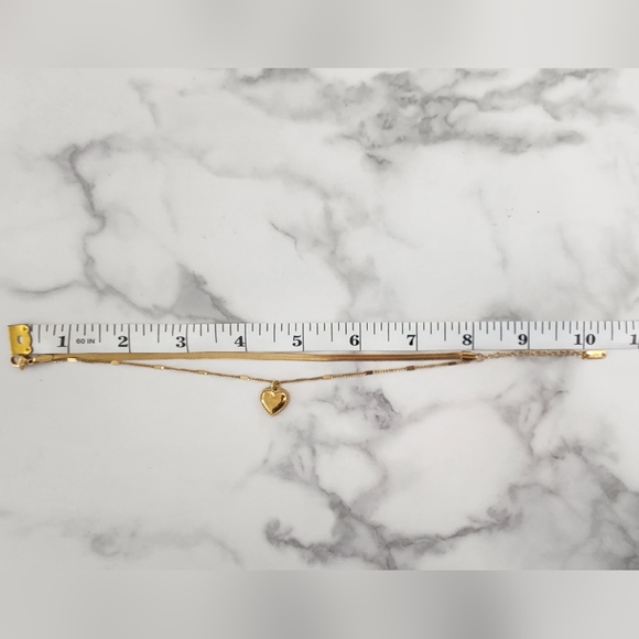 ​Gold Layered Heart and Herringbone Anklet - Picture 12 of 13